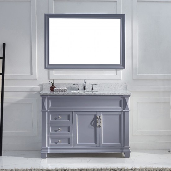 Victoria 48" Single Bath Vanity in Gray with White Marble Top and Round Sink and Matching Mirror