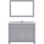 Victoria 48" Single Bath Vanity in Gray with White Marble Top and Round Sink with Brushed Nickel Faucet and Matching Mirror