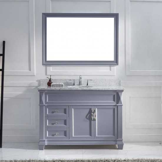 Victoria 48" Single Bath Vanity in Gray with White Marble Top and Round Sink with Polished Chrome Faucet and Matching Mirror