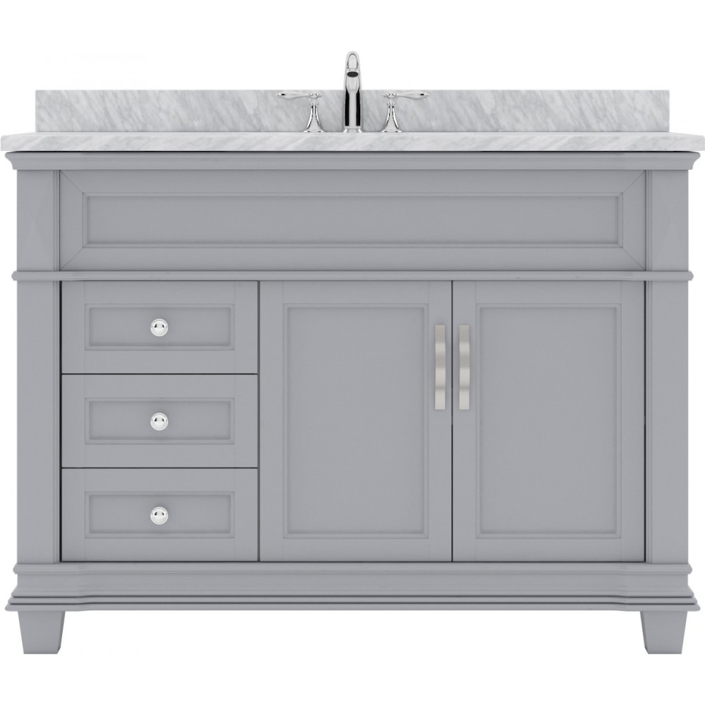 Victoria 48" Single Bath Vanity in Gray with White Marble Top and Round Sink