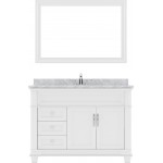 Victoria 48" Single Bath Vanity in White with White Marble Top and Round Sink and Matching Mirror