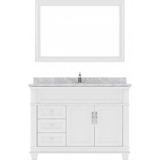 Victoria 48" Single Bath Vanity in White with White Marble Top and Round Sink and Matching Mirror