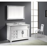 Victoria 48" Single Bath Vanity in White with White Marble Top and Round Sink and Matching Mirror