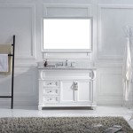 Victoria 48" Single Bath Vanity in White with White Marble Top and Round Sink with Brushed Nickel Faucet and Matching Mirror