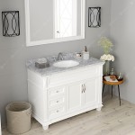 Victoria 48" Single Bath Vanity in White with White Marble Top and Round Sink with Brushed Nickel Faucet and Matching Mirror