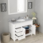 Victoria 48" Single Bath Vanity in White with White Marble Top and Round Sink with Brushed Nickel Faucet and Matching Mirror