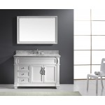 Victoria 48" Single Bath Vanity in White with White Marble Top and Round Sink with Brushed Nickel Faucet and Matching Mirror