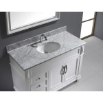 Victoria 48" Single Bath Vanity in White with White Marble Top and Round Sink with Brushed Nickel Faucet and Matching Mirror