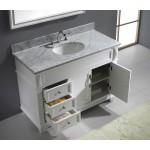 Victoria 48" Single Bath Vanity in White with White Marble Top and Round Sink with Brushed Nickel Faucet and Matching Mirror