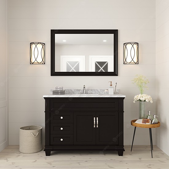 Victoria 48" Single Bath Vanity in Espresso with White Marble Top and Square Sink and Matching Mirror