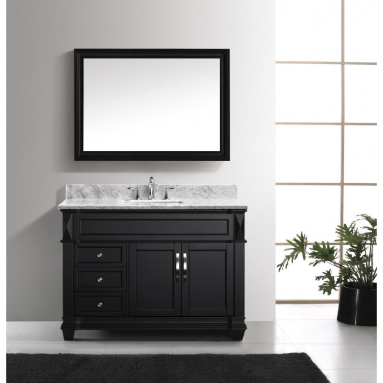 Victoria 48" Single Bath Vanity in Espresso with White Marble Top and Square Sink and Matching Mirror