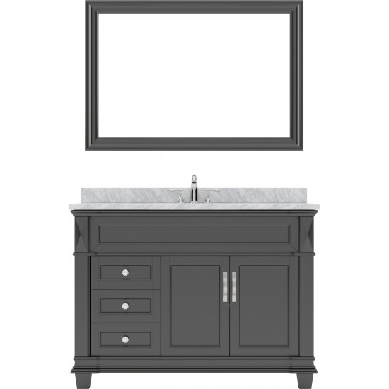 Victoria 48" Single Bath Vanity in Espresso with White Marble Top and Square Sink with Brushed Nickel Faucet and Matching Mir