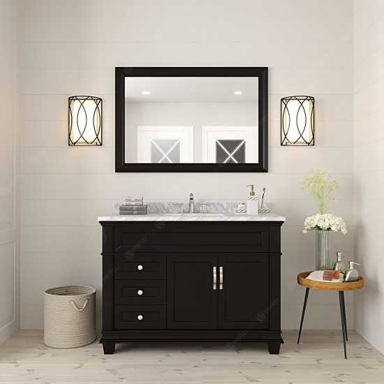 Victoria 48" Single Bath Vanity in Espresso with White Marble Top and Square Sink with Polished Chrome Faucet and Mirror