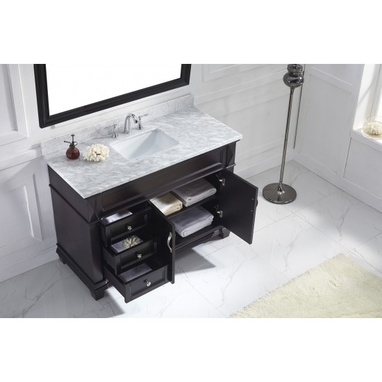 Victoria 48" Single Bath Vanity in Espresso with White Marble Top and Square Sink with Polished Chrome Faucet and Mirror