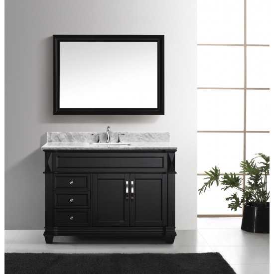 Victoria 48" Single Bath Vanity in Espresso with White Marble Top and Square Sink with Polished Chrome Faucet and Mirror