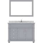 Victoria 48" Single Bath Vanity in Gray with White Marble Top and Square Sink and Matching Mirror