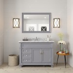 Victoria 48" Single Bath Vanity in Gray with White Marble Top and Square Sink and Matching Mirror