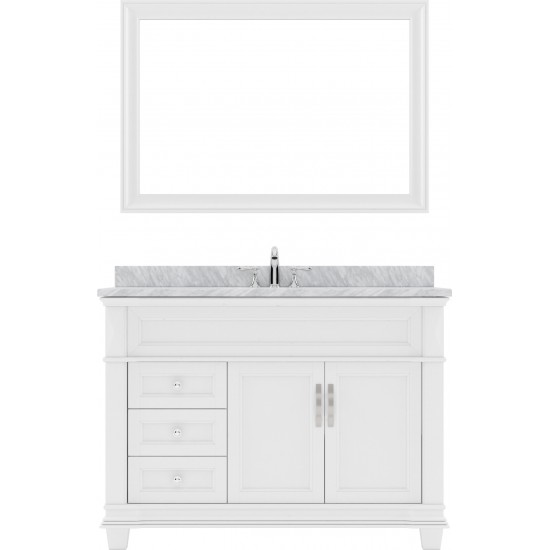 Victoria 48" Single Bath Vanity in White with White Marble Top and Square Sink and Matching Mirror