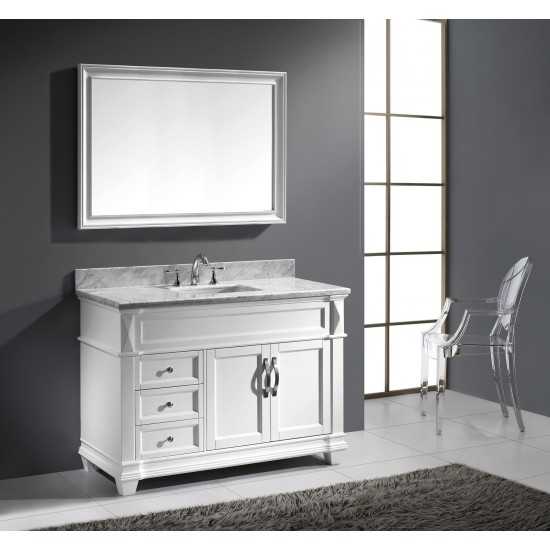 Victoria 48" Single Bath Vanity in White with White Marble Top and Square Sink and Matching Mirror