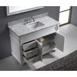 Victoria 48" Single Bath Vanity in White with White Marble Top and Square Sink and Matching Mirror
