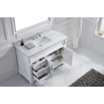 Victoria 48" Single Bath Vanity in White with White Marble Top and Square Sink with Brushed Nickel Faucet and Matching Mirror