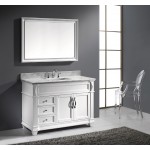 Victoria 48" Single Bath Vanity in White with White Marble Top and Square Sink with Brushed Nickel Faucet and Matching Mirror