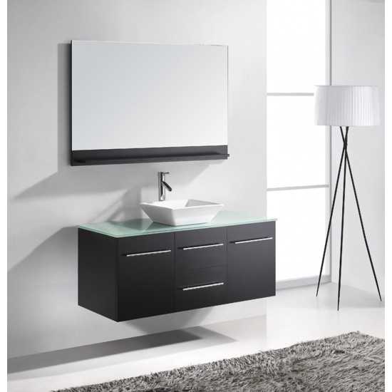 Marsala 48" Single Bath Vanity in Espresso with Clear Glass Top and Square Sink and Matching Mirror