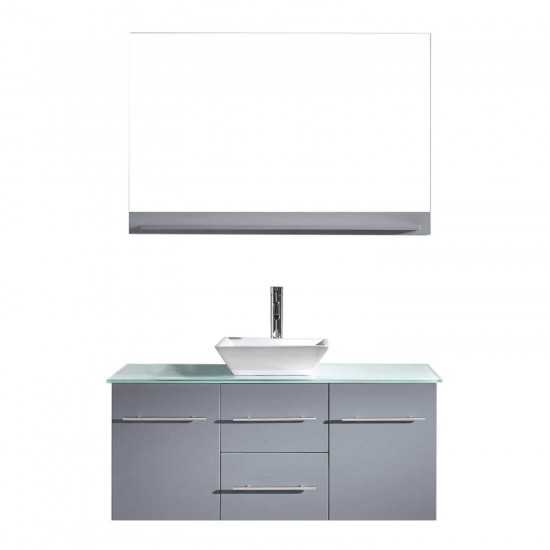 Marsala 48" Single Bath Vanity in Gray with Clear Glass Top and Square Sink and Matching Mirror