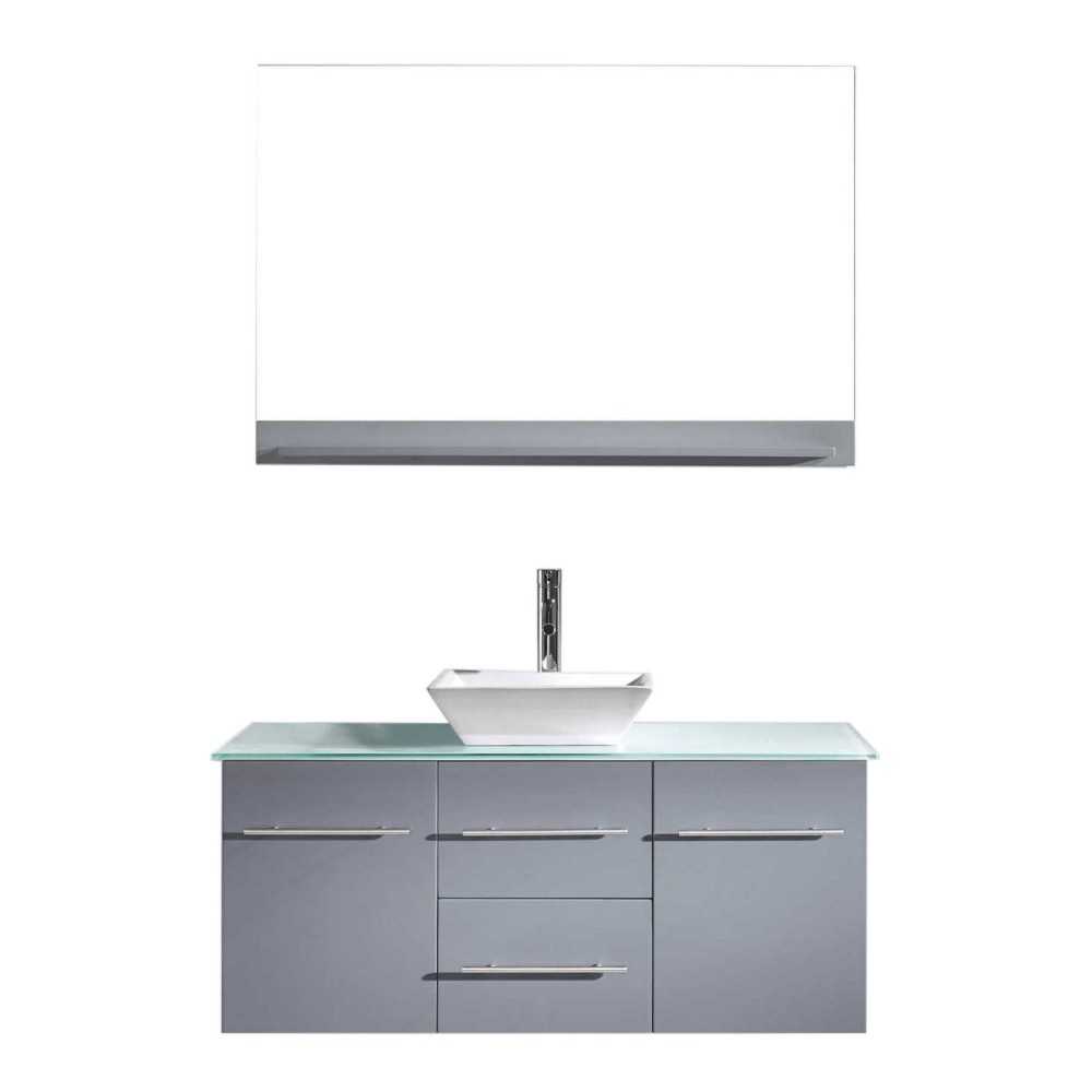 Marsala 48" Single Bath Vanity in Gray with Clear Glass Top and Square Sink and Matching Mirror