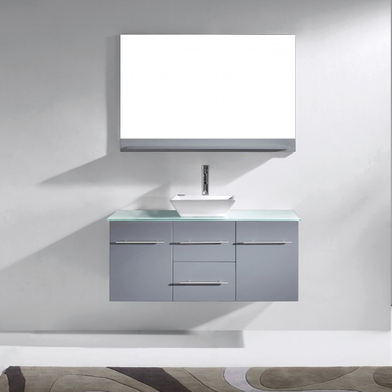 Marsala 48" Single Bath Vanity in Gray with Clear Glass Top and Square Sink and Matching Mirror