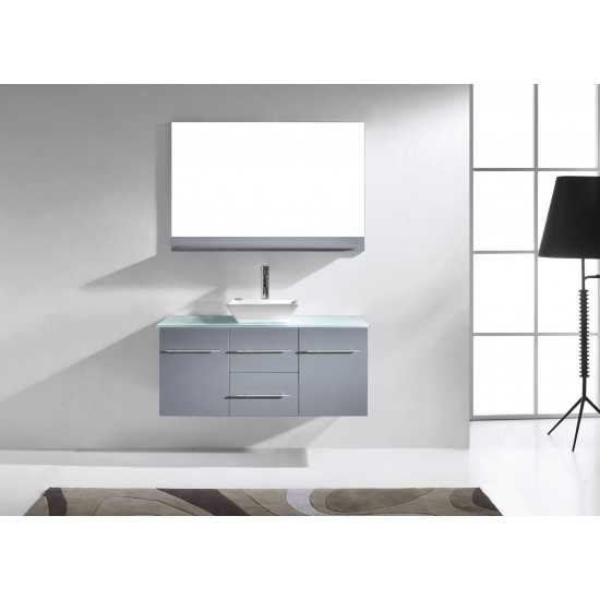 Marsala 48" Single Bath Vanity in Gray with Clear Glass Top and Square Sink and Matching Mirror