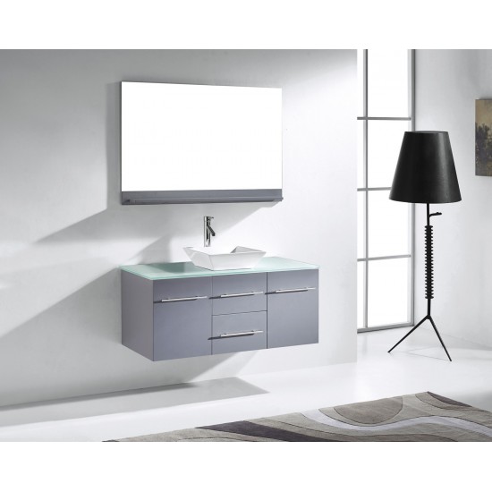 Marsala 48" Single Bath Vanity in Gray with Clear Glass Top and Square Sink and Matching Mirror