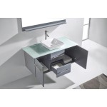 Marsala 48" Single Bath Vanity in Gray with Clear Glass Top and Square Sink and Matching Mirror