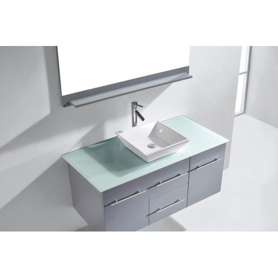 Marsala 48" Single Bath Vanity in Gray with Clear Glass Top and Square Sink and Matching Mirror