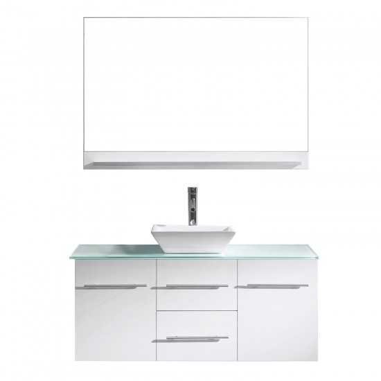 Marsala 48" Single Bath Vanity in White with Clear Glass Top and Square Sink and Matching Mirror