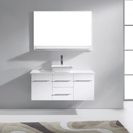 Marsala 48" Single Bath Vanity in White with White Engineered Stone Top and Square Sink and Matching Mirror