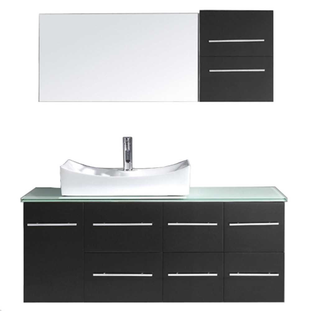 Ceanna 55" Single Bath Vanity in Espresso with Green Glass Top and Square Sink and Matching Mirror Ceanna 55" Single Bath Vanity in Espresso with Green Glass Top and Square Sink and Matching Mirror