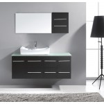 Ceanna 55" Single Bath Vanity in Espresso with Green Glass Top and Square Sink and Matching Mirror