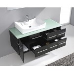 Ceanna 55" Single Bath Vanity in Espresso with Green Glass Top and Square Sink and Matching Mirror