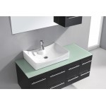 Ceanna 55" Single Bath Vanity in Espresso with Green Glass Top and Square Sink and Matching Mirror