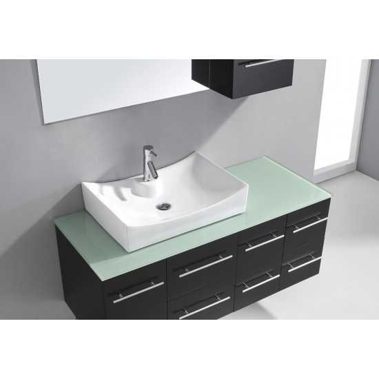 Ceanna 55" Single Bath Vanity in Espresso with Green Glass Top and Square Sink and Matching Mirror