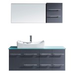 Ceanna 55" Single Bath Vanity in Gray with Green Glass Top and Square Sink and Matching Mirror