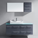 Ceanna 55" Single Bath Vanity in Gray with Green Glass Top and Square Sink and Matching Mirror