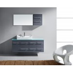 Ceanna 55" Single Bath Vanity in Gray with Green Glass Top and Square Sink and Matching Mirror