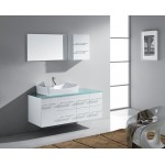 Ceanna 55" Single Bath Vanity in White with Green Glass Top and Square Sink and Matching Mirror