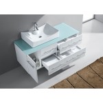 Ceanna 55" Single Bath Vanity in White with Green Glass Top and Square Sink and Matching Mirror