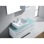 Ceanna 55" Single Bath Vanity in White with Green Glass Top and Square Sink and Matching Mirror