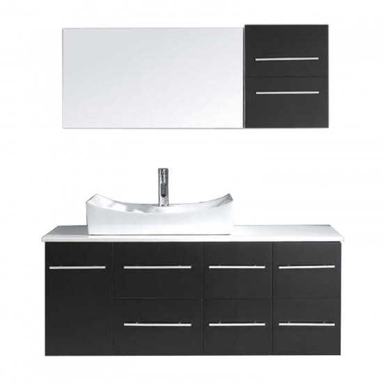 Ceanna 55" Single Bath Vanity in Espresso with White Engineered Stone Top and Square Sink and Matching Mirror