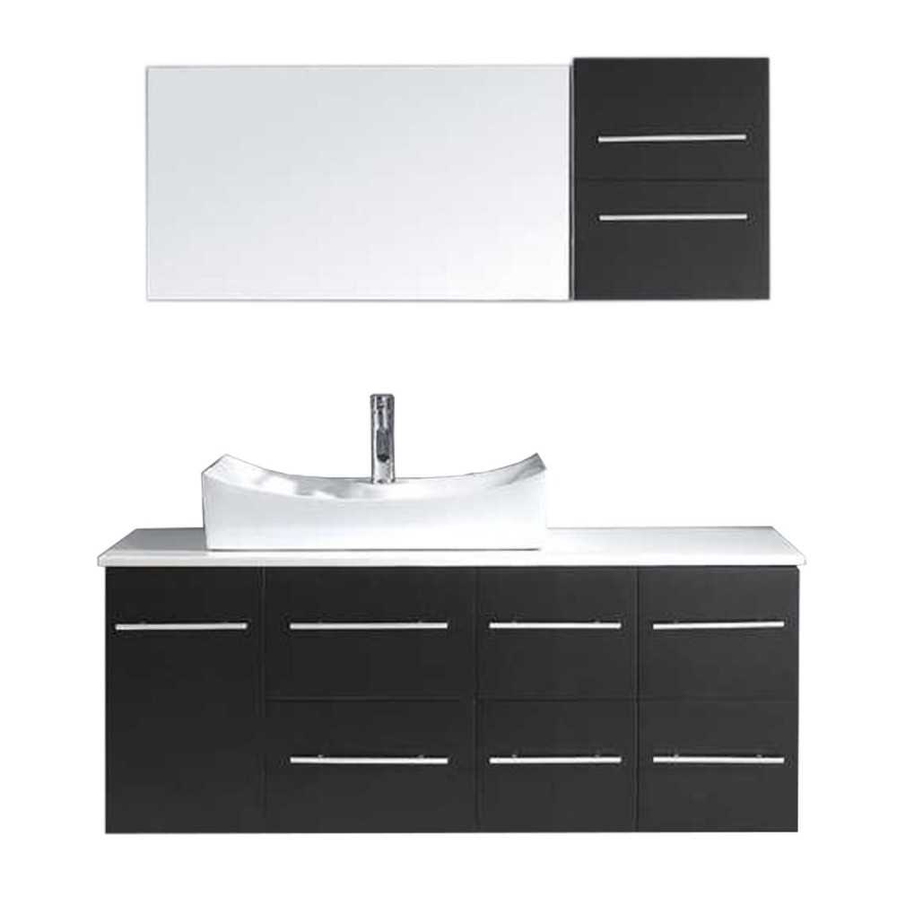 Ceanna 55" Single Bath Vanity in Espresso with White Engineered Stone Top and Square Sink and Matching Mirror Ceanna 55" Single Bath Vanity in Espresso with White Engineered Stone Top and Square Sink and Matching Mirror