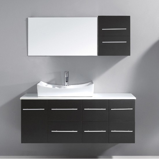 Ceanna 55" Single Bath Vanity in Espresso with White Engineered Stone Top and Square Sink and Matching Mirror